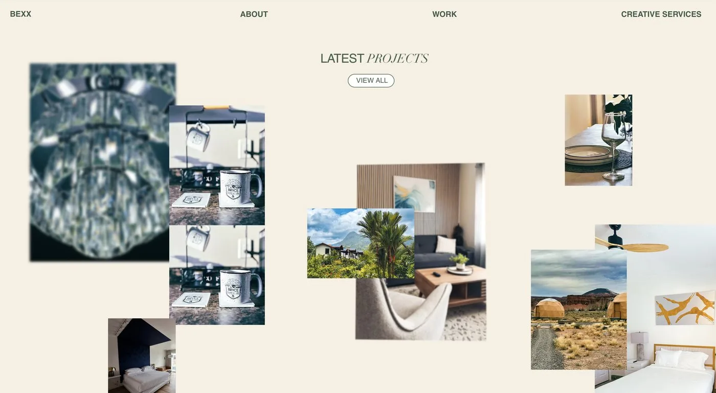 The old projects section shown as a scattered image collage.