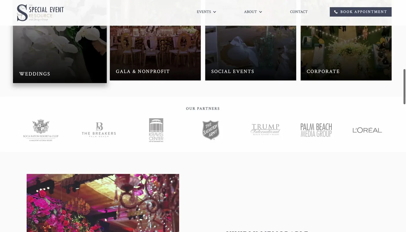 Event categories and press mentions pushed below the fold.